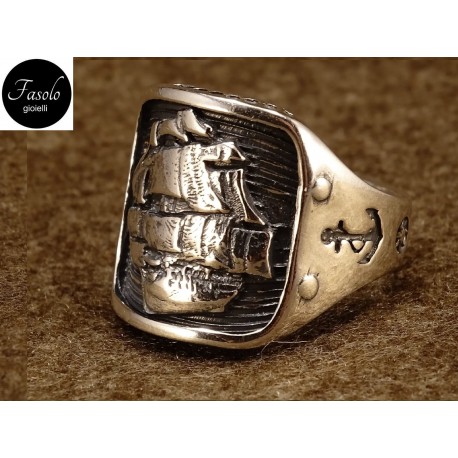 ANELLO CON VELIERO in ARGENTO 925 CHEVALIER da Uomo con Nave Veliero
