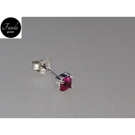 MONO ORECCHINI oro bianco con zircone ROSSO grande. Piercing. Fasolo Gioielli Torino