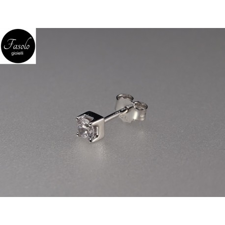 MONO ORECCHINI oro bianco zircone 3,5 mm bianco. Piercing Fasolo Gioielli Torino