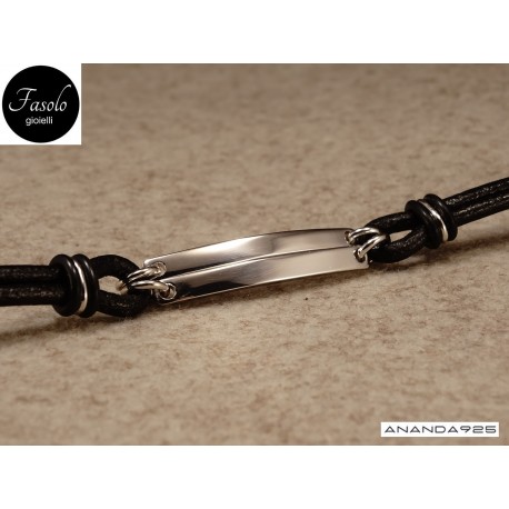 Bracciale doppia piastra - argento e cuoio